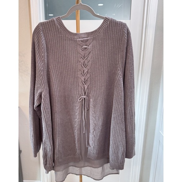 torrid Sweaters - Torrid Sweater Womens Size 4 Gray Lined Braided V Neck Boho Hippie Chunky Knit